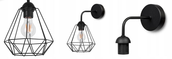 ELEGANT RETRO VÆGLAMPE MED TRÅD SORT LOFT
