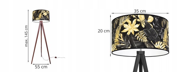 GULVLAMPE MED TRIPODSKÆRM GYLDNE BLOMSTER LED