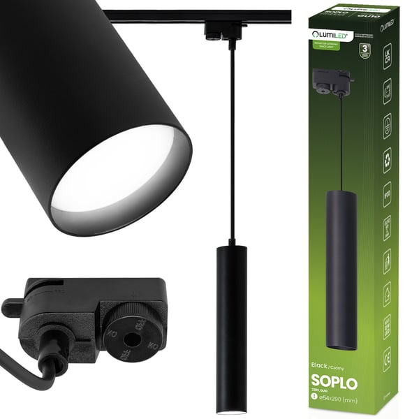 Riippuva kisko valaisin 29cm heijastin GU10 LED SOPLO musta LUMILED