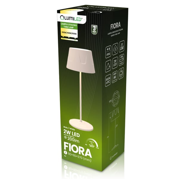 LED havelampe, stående, dekorativ, bord, natlampe, USB, dæmpbar, touch, hvid, FIORA LUMILED