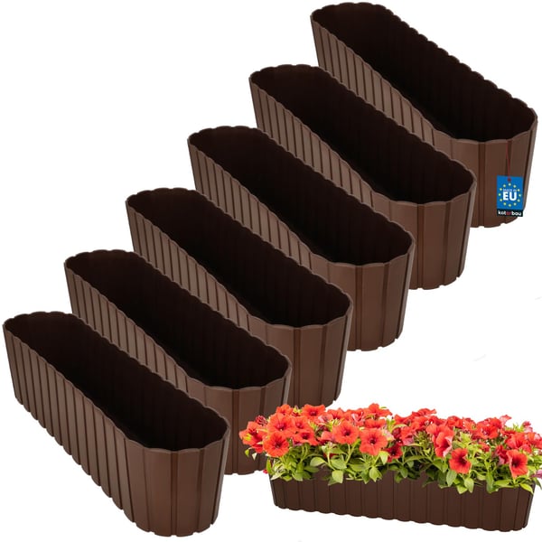Oval urtepottekasse til altan terrasse rustik brun 60 cm 6 stk.