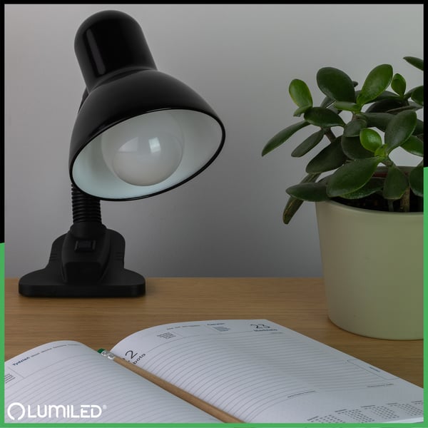 Skrivebordlampe regulerbar LIRIA skolelamp nat E27 klemme sort LUMILED