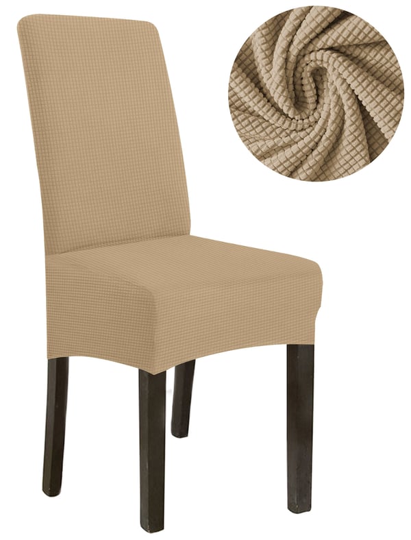 Paksu jacquard-tuolin päällinen, tummanbeige/kameli, koko L, suuri, korkea selkänoja 70 cm