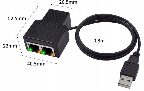 SPLITTER LAN 1x2 ADAPTER SWITCH SPLITTER 2xRJ45 ETHERNET 100Mbps