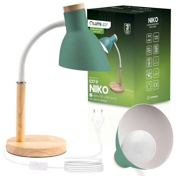 Pöytälamppu koulun piirustustyöhön vihreä E27 NIKO Lumiled