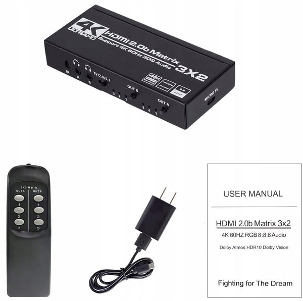 MATRIX HDMI 2.0 3x2 Switch Splitter SPDIF Extrakt
