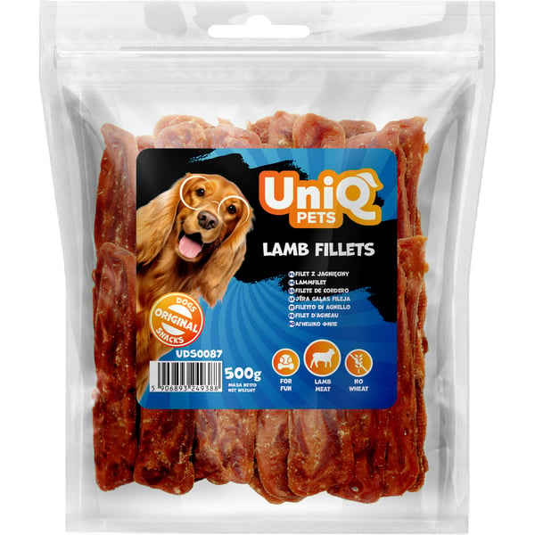 Delikatess, snack til hunde Lammefileter UniQ Pets 500g