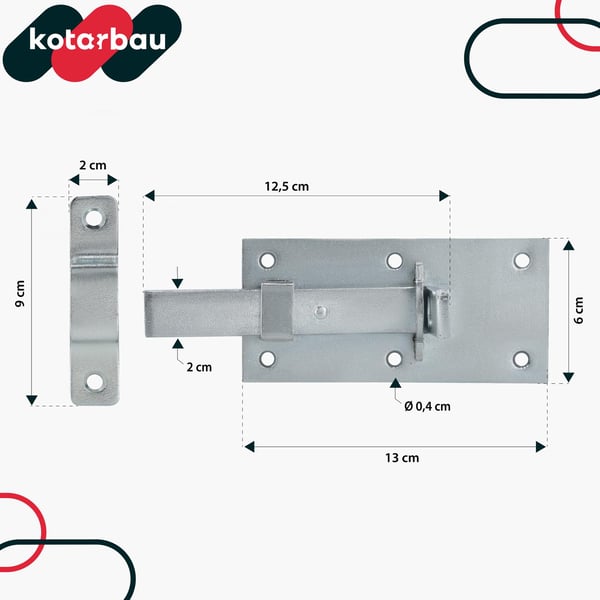 KOTARBAU® Universell raklås för dörrar, portar och hänglås, stål, 130 mm med hänglås