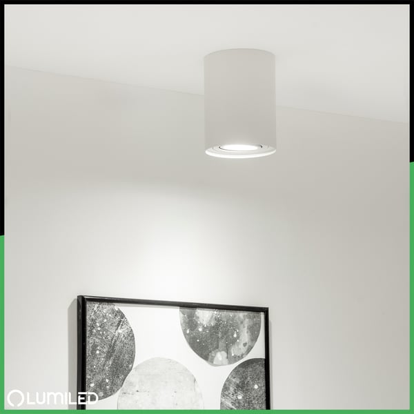 Pinta-asennettava HALOGEENI Spotputki, siirrettävä GU10, pyöreä, valkoinen, 125 mm, AMAT-XL LUMILED
