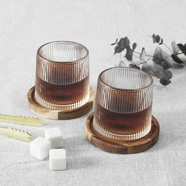 Sæt med 2 DUO whiskyglas i akacie