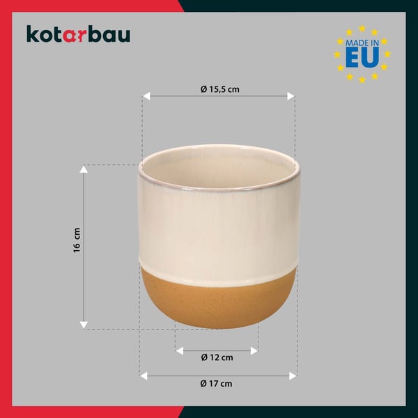 KOTARBAU® 2 kpl keraaminen kukkaruukku 17 cm olohuoneeseen terassille kaksi tekstuuria kerman oranssi koristeellinen käsintehty vintage-käsityö