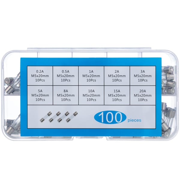 WTA glassäkringssats snabb 5x20mm 100 delar 0,2A-20A