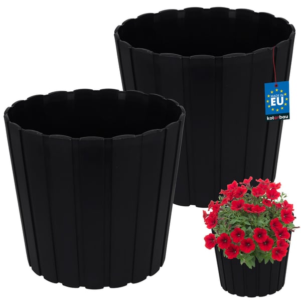 Plastik urtepotte til blomster og krydderurter på altanen eller terrassen, antracit, 29 cm, 2 stk.