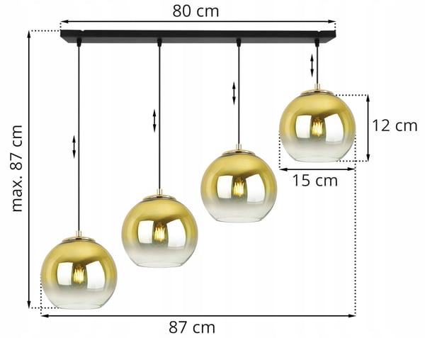 Hængende loftslampe med gylden lampeskærm 15 cm