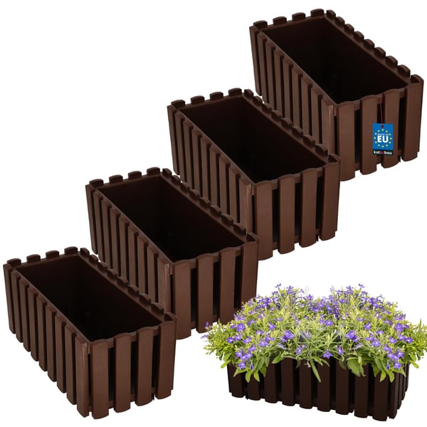 Parvekkeen kukkaruukkulaatikko kaiteeseen, maalaismainen ruskea, 40 cm, 4 kpl