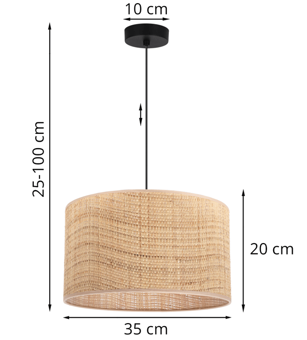 RATTAN HÆNGELAMPE SORT 1 FLAD RATTAN LAMPESKÆRM 35CM