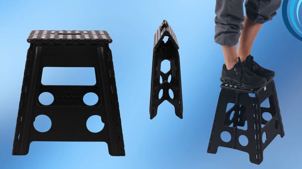 Hopfällbar pall svartvit med halkfria fötter utdragbar stolssits 39 cm höjd upp till 100 kg