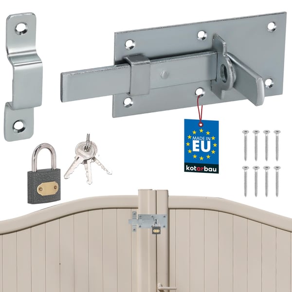 KOTARBAU® Universell raklås för dörrar, portar och hänglås, stål, 130 mm med hänglås