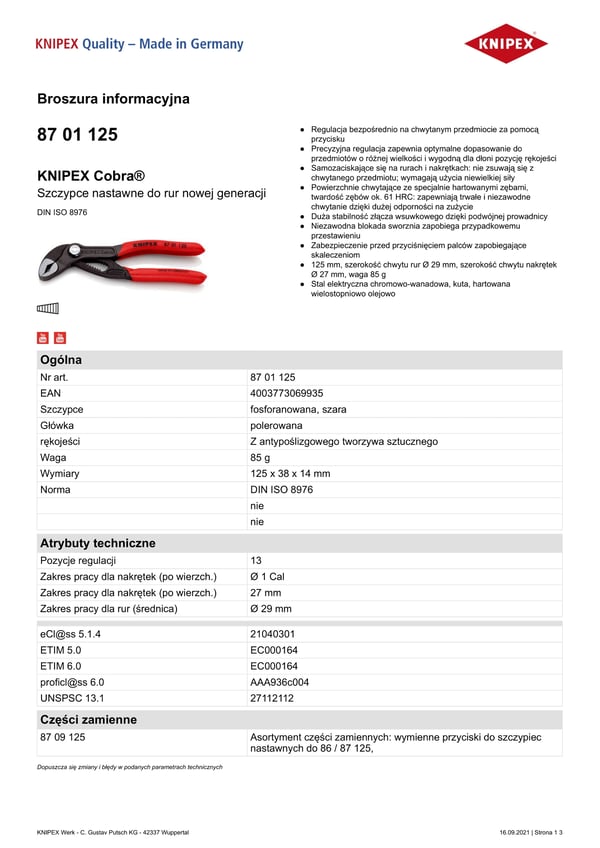 COBRA-PUTKIPIHDIT 125 MM - KN 87 01 125