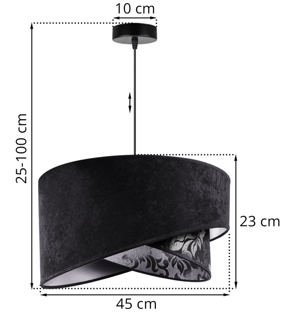 Loftlampe med hængende lysekrone, lampeskærm, sort
