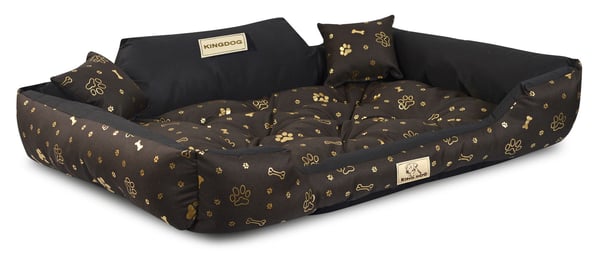 Hundeseng kennel KINGDOG 100x75 cm personaliseret vandtæt guld ben