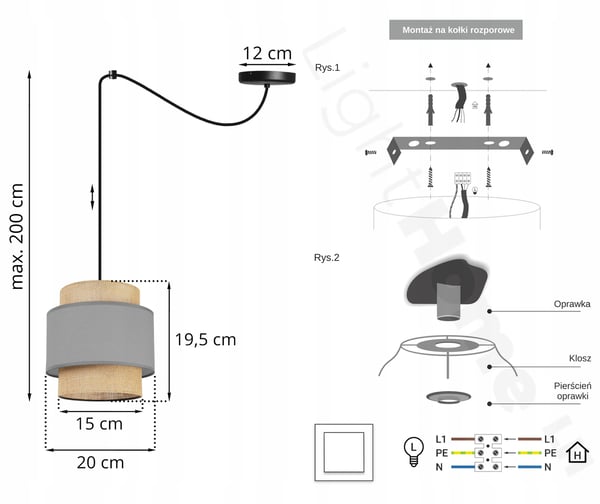 Hængende lampe, loftslysekrone, lampeskærm, boho juta