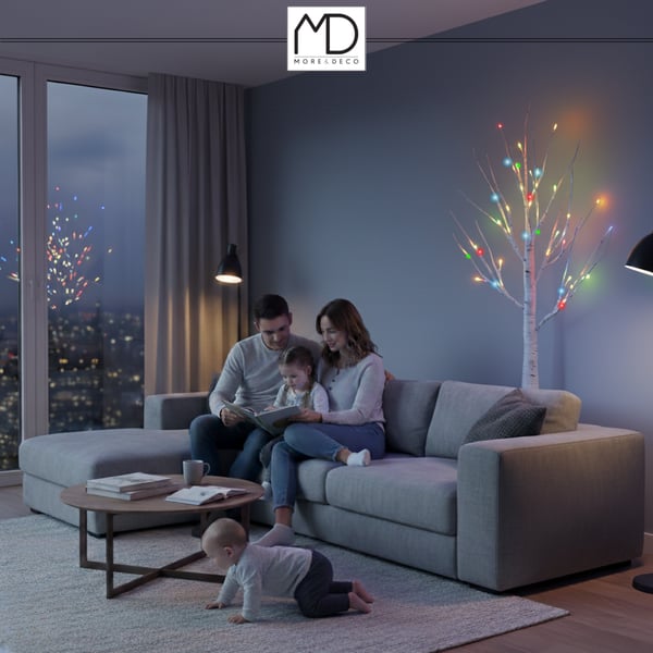 Juletræ birk LED juledekoration 180 cm 96 LED flerfarvet KOLDT