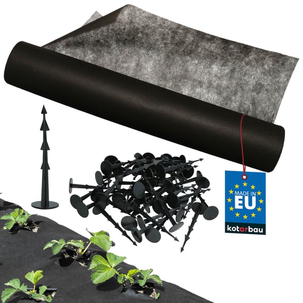 KOTARBAU® Ukrudtsbeskyttelsestekstil Universal Til Ukrudt Sort 50 G/M2 Rulle 0,8 X 100 M + Pløkker