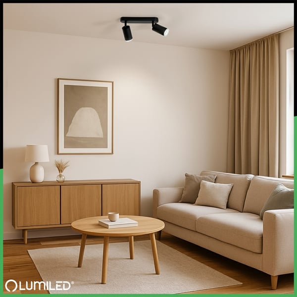 Taklampa reflektorspot LED 2x GU10 IP44 ADERO svart Lumiled