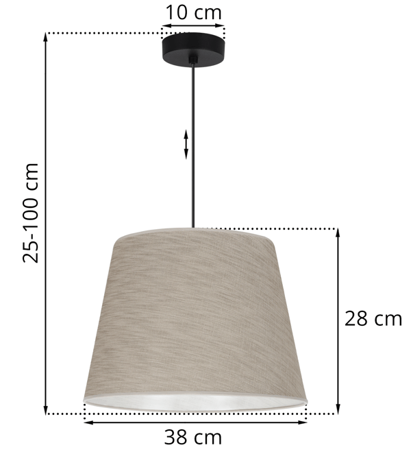 Hængelampe, linnedkegle, sort, 1 flad, beige lampeskærm L05 38cm