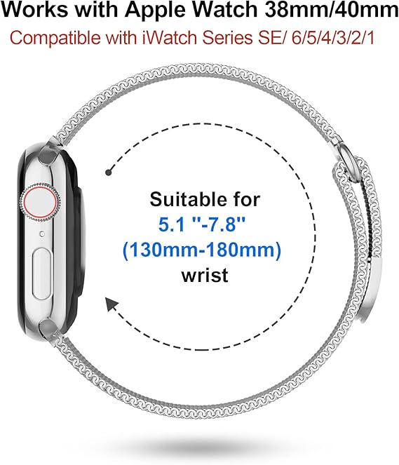 Apple Watch -ranneke 1/2/3/4/5/6/7/8/9/SE 38/40/41 mm Hopeanvärinen Teräs