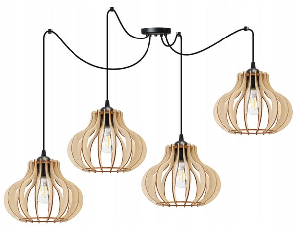 Hængende lampe, loftslysekrone, træ, LED lampeskærm