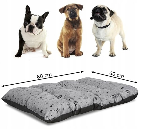 Hundeseng pude PRESTIGE 80x60 cm vandtæt sorte knogler
