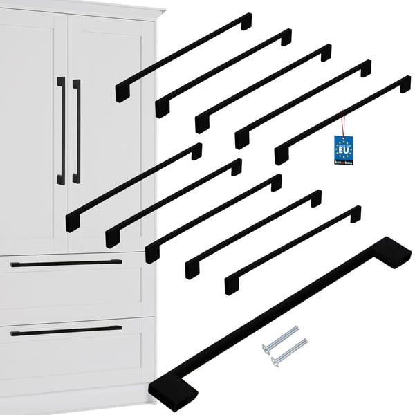 Kotarbau køkkenhåndtag klassisk moderne aflang mat sort 358 mm afstand 320 mm sæt 10 stk