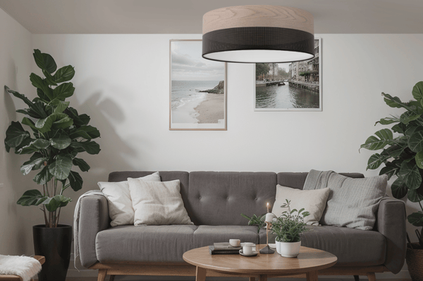 Loftlampe i træplexi, sort, 40 cm, klassisk eg