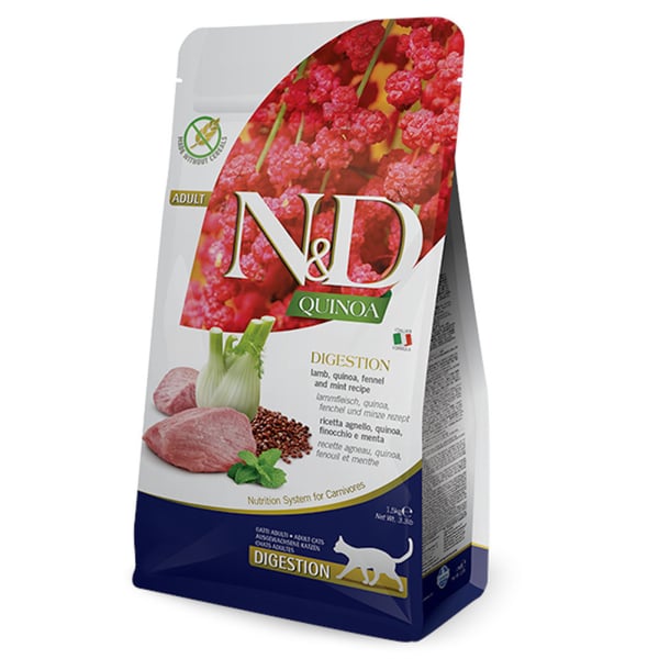 FARMINA N&D CAT QUINOA DIGESTION Lamm och fänkål foder