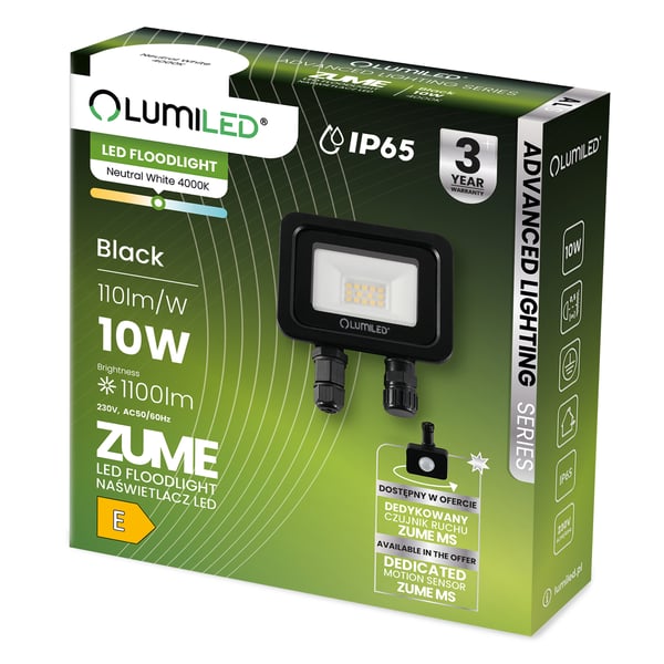 ZUME LED-strålkastare 10W 1100lm 4000K IP65 Svart Advanced Lighting-serien LUMILED
