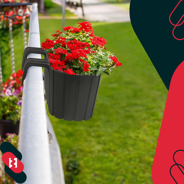 KOTARBAU Balkonglåda blomkruka för räcke oval rustik grå 400 mm set om 6