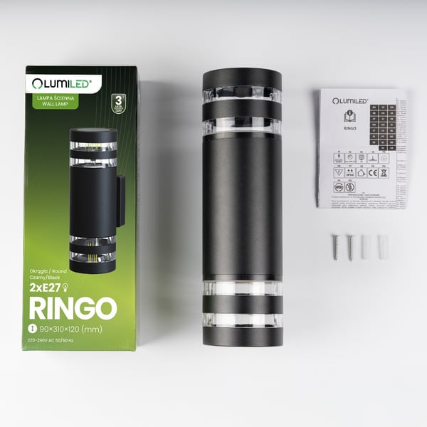 Puutarhavalaisin, Seinävalaisin, Elevation, 2x E27 LED, Pinta-asennus, Yläosa, Alhaalla, RINGO LUMILED
