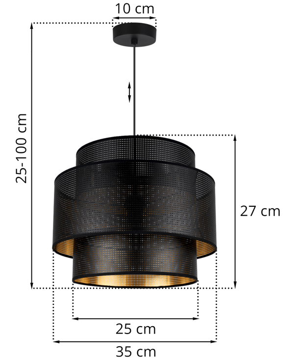 ASTI TRIO HÆNGELAMPE SORT OG GULD 35CM MESH