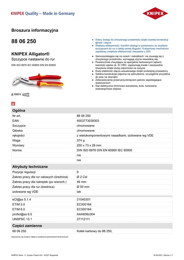 ALLIGATORRÖRTÄNG 250MM - KN 88 06 250