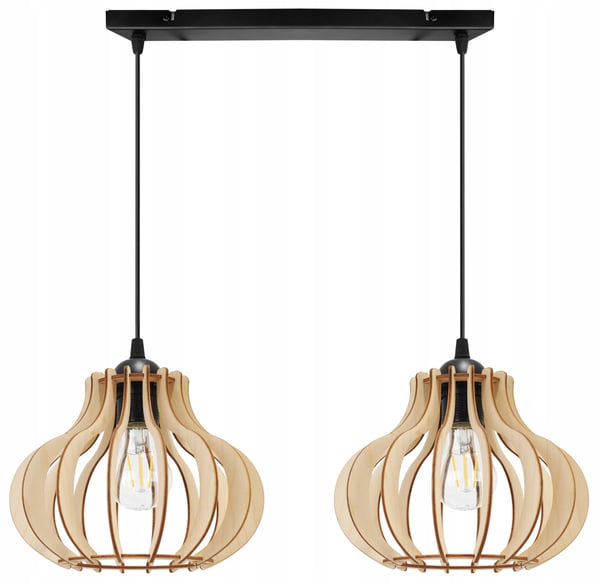 Hængende lampe, loftslysekrone, træ, LED lampeskærm