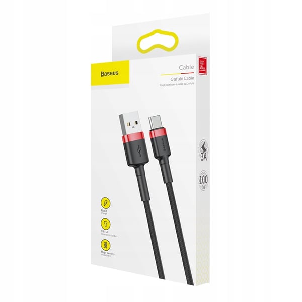 Baseus Cafule USB-A - USB-C -kaapeli, 1 m, pikalataus 3A, pikalataustuella