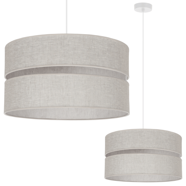 DUO HÆNGELAMPE I HØR, HVID, 1 FLAD LAMPE, BEIGE, LAMPESKÆRM, L01, 40 CM
