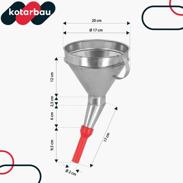 KOTARBAU® Galvaniserad metalltratt med plastspets, sil, filter, sned vinkelskål, 17 cm
