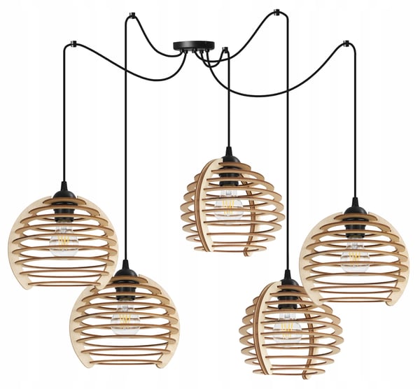 Hængende lampe, loftslysekrone, træ, LED lampeskærm