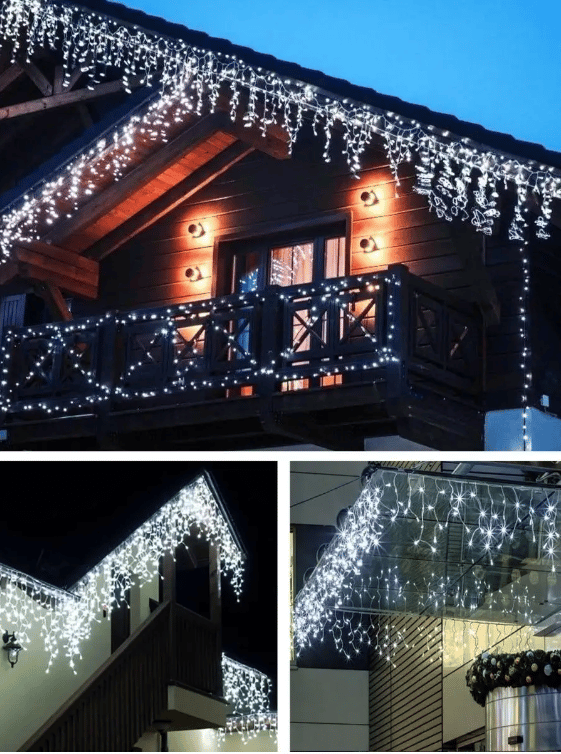 Lange 500 LED istaplys udendørs julelys med blitzeffekt. Udendørs 500 LED istaplys koldhvid + blitz.
