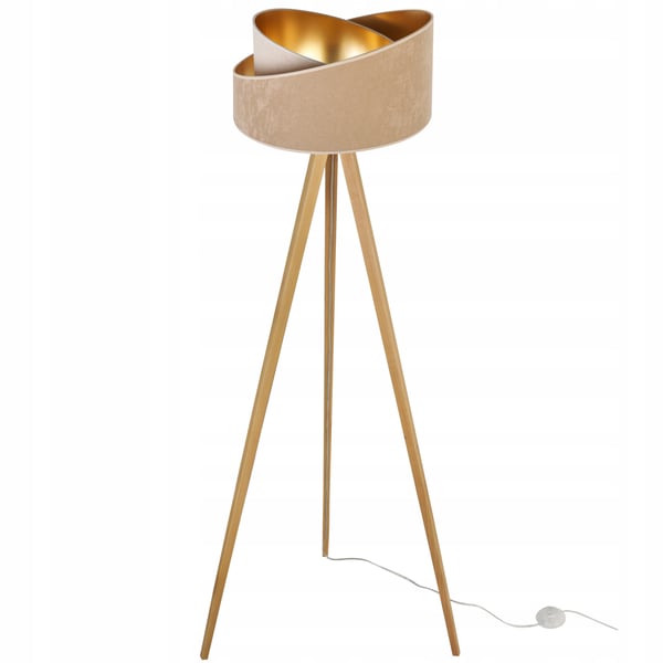 STÅENDE GULVLAMPE MED TRIPOD GYLDEN FLØJLSSKÆRM