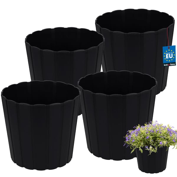 Plastkruka för blommor och örter antracit 20 cm 4 st