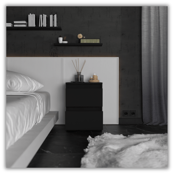 SORT NAGTSKAB 40CM 2 SKUFFER STOR HØJ NATGBORD NAKASTLIK LOFT